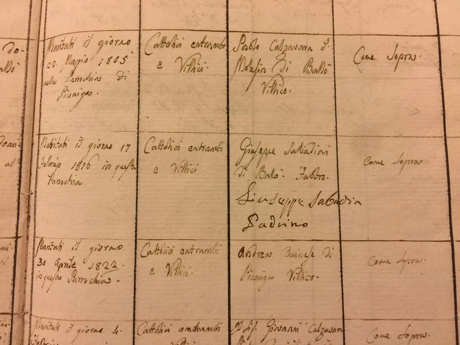 Italian church marriage record from the 1800s – handwritten by parish priest