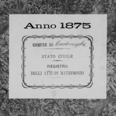 Cover of 1875 Italian marriage register from parish archives